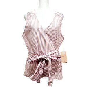 Striped V-Neck Wrap Sleeveless Blouse  Tie Waist By Blåshe Size Large Pink